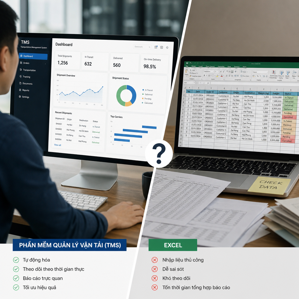 Phần Mềm Quản Lý Vận Tải TMS Hay Excel: Doanh Nghiệp Nên Chọn Phương Án Nào?