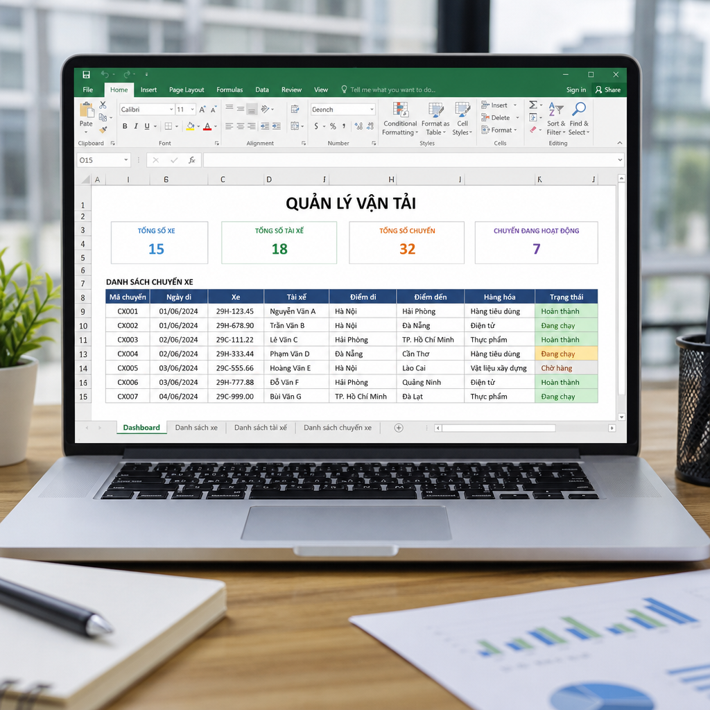 Mẫu Excel Quản Lý Vận Tải Miễn Phí: File Quản Lý Xe, Tài Xế Và Chuyến Xe