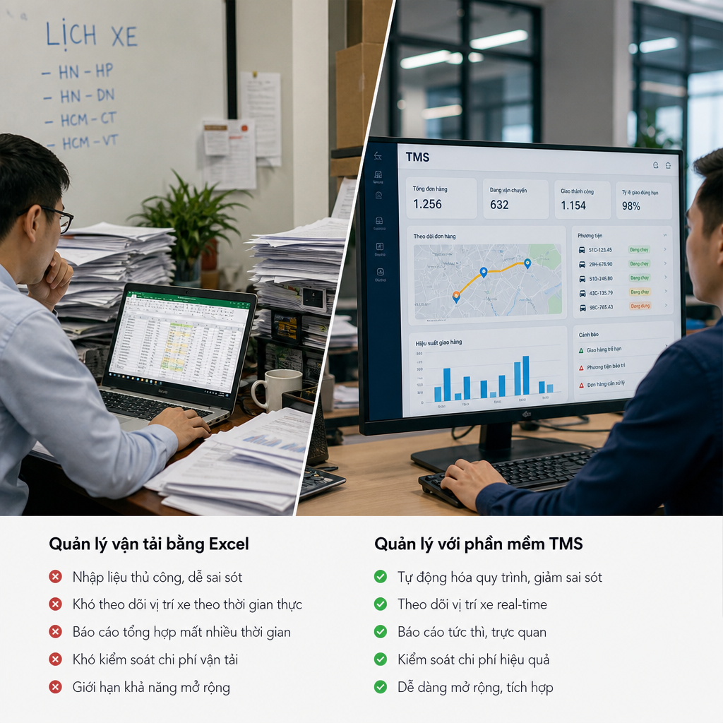Từ Quản Lý Vận Tải Bằng Excel Đến Phần Mềm TMS: Doanh Nghiệp Thay Đổi Như Thế Nào?