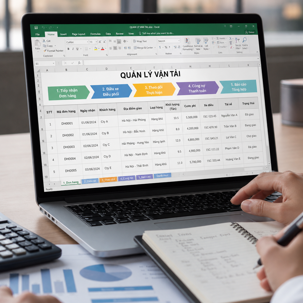 Cách Quản Lý Vận Tải Bằng Excel Từ A–Z: Từ Tiếp Nhận Đơn Hàng Đến Quyết Toán
