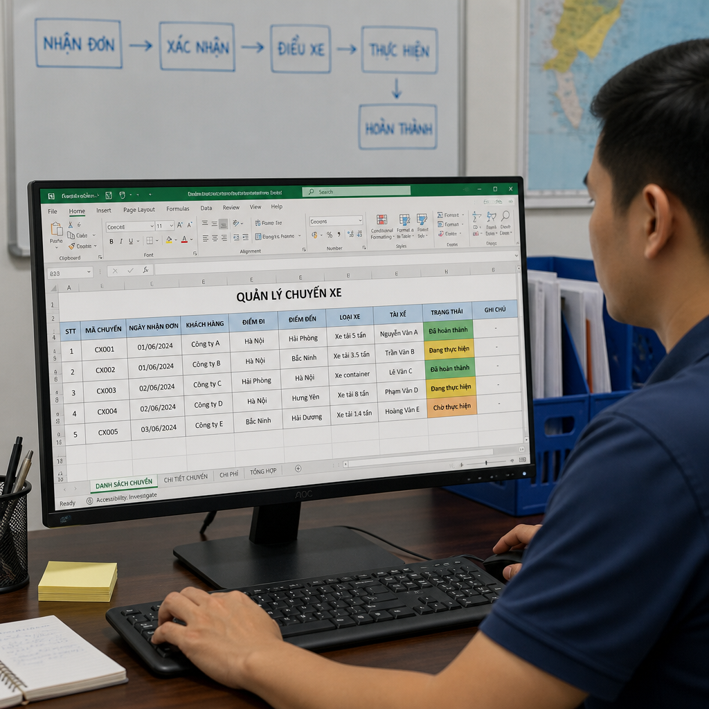 Quy Trình Quản Lý Một Chuyến Xe Bằng Excel Từ Lúc Nhận Đơn Đến Khi Hoàn Thành