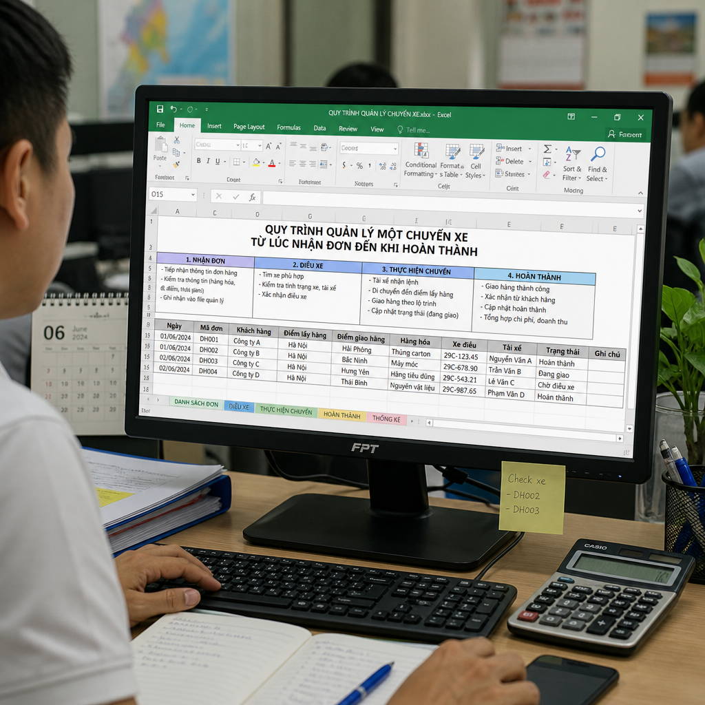 Quy Trình Quản Lý Một Chuyến Xe Bằng Excel Từ Lúc Nhận Đơn Đến Khi Hoàn Thành